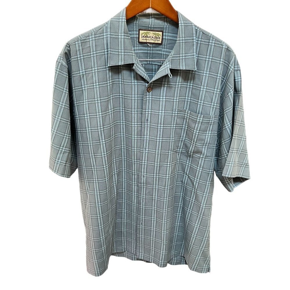 JAMACIA Jaxx Mens Blue Plaid‎ Print Short Sleeve Shirt Size XL